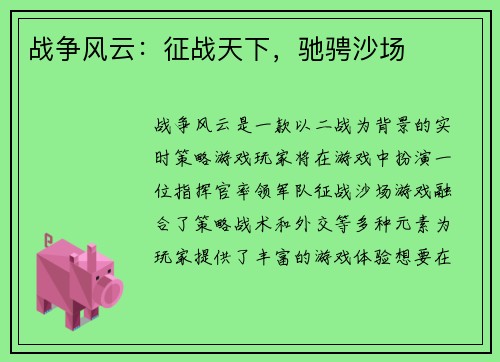 战争风云：征战天下，驰骋沙场